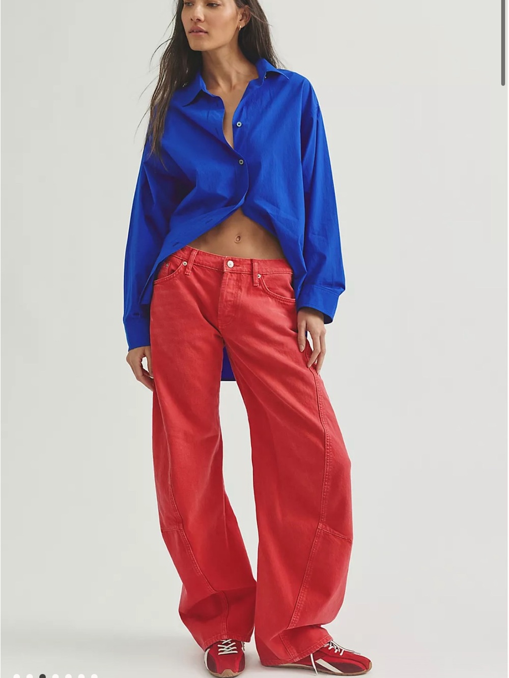 Free People We The Free Fable Low-Rise Twisted Bowed Jeans 26 Poppy Bright Red